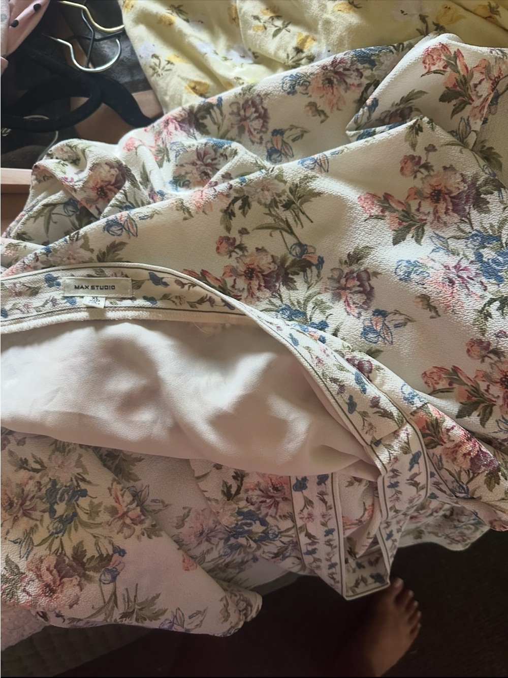 Max Studio Cream Floral Skirt with Pink and Blue Blooms